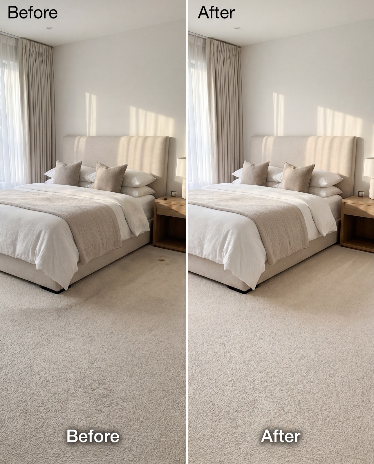 Bedroom carpet before and after care